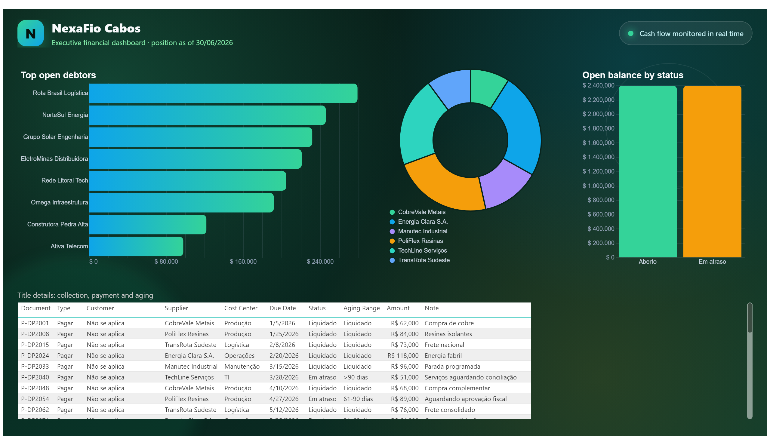 NexaFio Cabos — Accounts Payable & Receivable — Portfolio & Detail