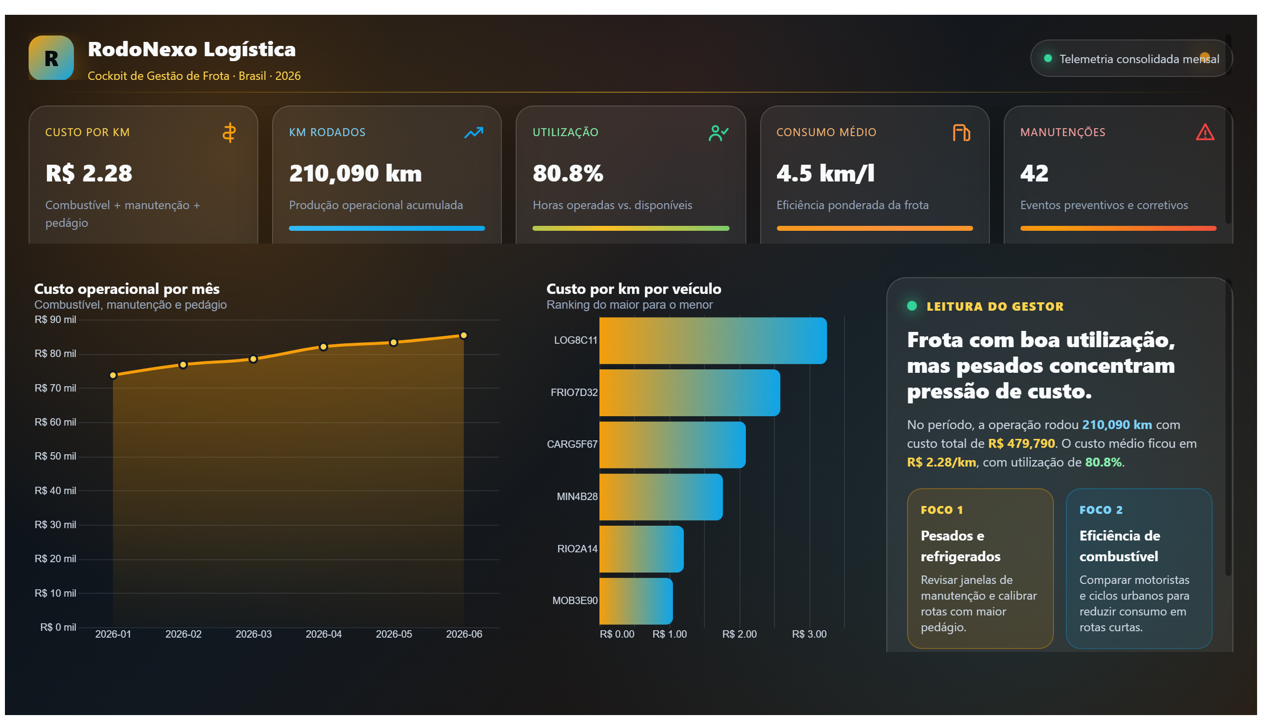RodoNexo Logística — Gestão de Frota — Visão Geral